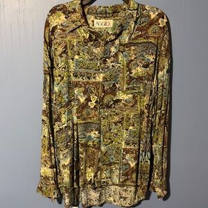 Aggio ART TO WEAR psychedelic party SHIRT men’s XL BLUE GREEN ABSTRACT Rayon VTG